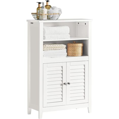 Sobuy – Meuble de rangement de salle de bain 58x24x90cm – 2 portes – Étagère réglable – Bois MDF laqué blanc – Capacité 45kg – BZR13W