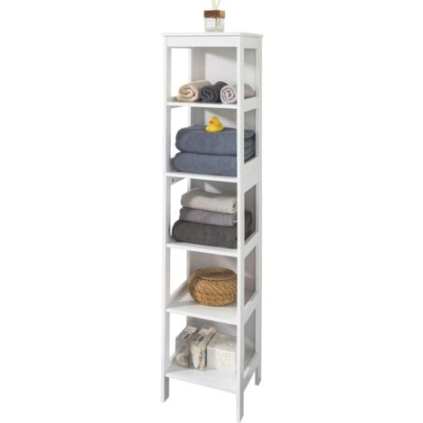 Sobuy – Meuble de rangement de salle de bain colonne haute 6 étagères – Dimensions L30cm x P30cm x H139cm – Résistant à l'humidité – BZR14W