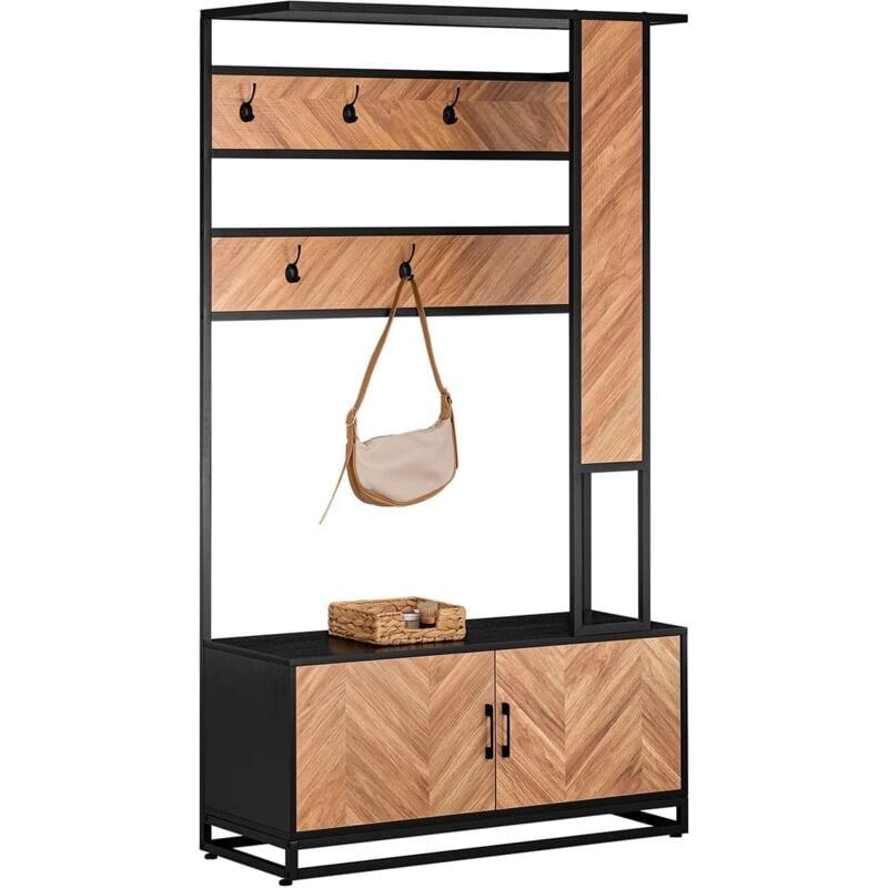 Sobuy - Meuble d'Entrée avec Banc, 1 Barre et 5 Crochets, Porte-Manteaux, Vestiaire, Cintre, pour Couloir, Chambre, Salon, Style Industriel, Couleur