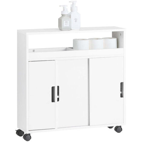 Sobuy – Meuble pour WC BZR02W – Armoire de rangement en bois MDF blanc – Dimensions L20cm x P70cm x H71cm – Capacité 30kg
