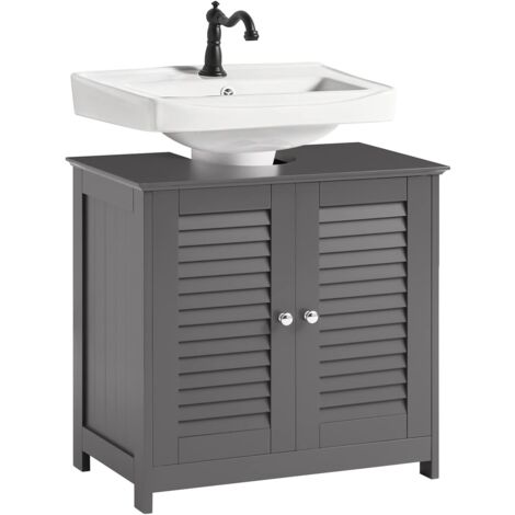 Sobuy – Meuble sous vasque simple FRG237IIDG – Bois MDF laqué gris – Dimensions L60 x P35 x H58 cm – 2 portes et 2 étagères – Résistant à l'humidité