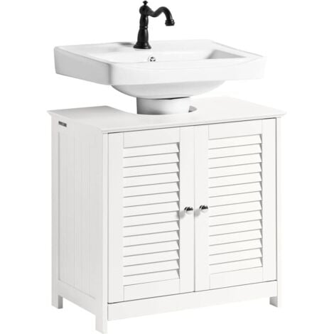 SoBuy Meuble sous Lavabo, Armoire Salle de Bain à 2 Portes, 2 Étagères Réglables, Compatible Siphon en U, Rangement Gain de Place, Blanc, FRG237-II-W