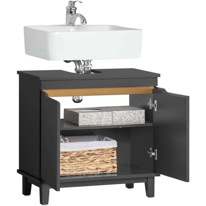 Meuble Sous-Lavabo, Meuble Sous-Vasque à 2 Portes, Meuble de Rangement de Salle de Bain, Placard de Rangement, Gris, L60 x P30 x H59 cm, BZR113-DG