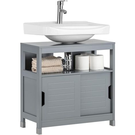 Sobuy – Meuble bas de salle de bain avec 1 étage et 2 portes coulissantes – Dimensions L60 x P30 x H61 cm – Bois MDF laqué gris – FRG128SG