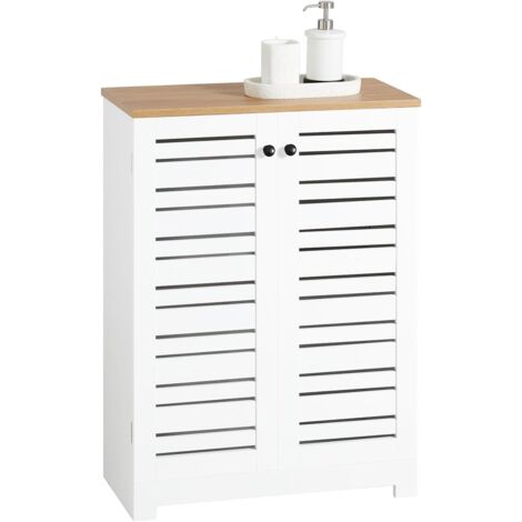 Sobuy – Meuble sous vasque simple BZR41W – Dimensions L60 x P30 x H82 cm – Bois MDF laqué blanc – 2 portes persiennes pour ventilation