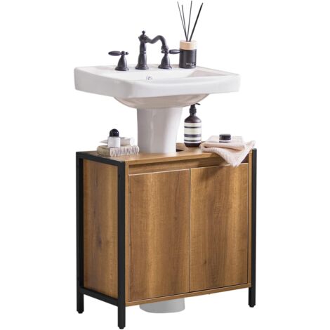 Sobuy – Meuble colonne de salle de bain sous lavabo 60x30x60cm – BZR63IIPF – 2 portes – Matériau panneaux de particules et fer – Anti-humidité
