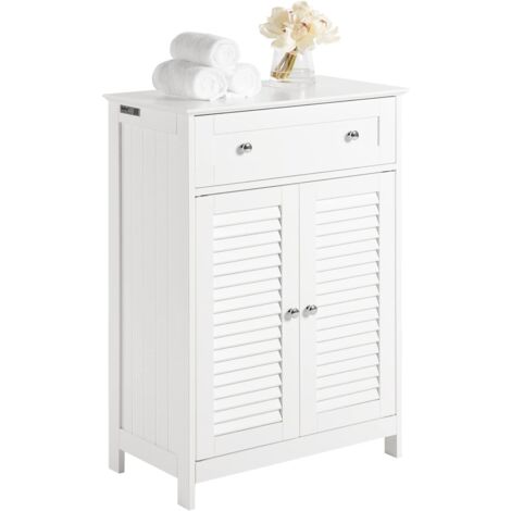 Sobuy – Meuble bas de salle de bain FRG238 – 60x35x87 cm – 1 tiroir, 2 portes, 1 étagère – MDF laqué blanc, surface anti-humidité