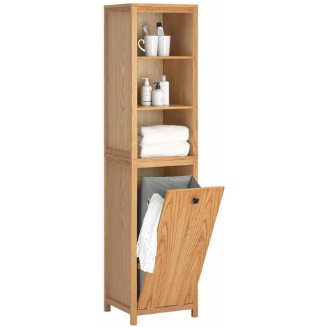 SoBuy Mobile alto da bagno colonna bagno con portabiancheria armadio da terra 40x35x173cm BZR95-N Naturale