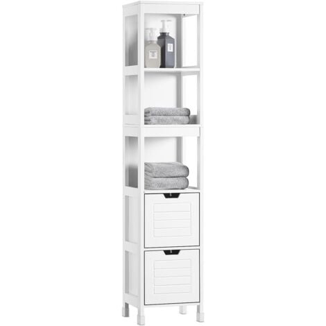 SoBuy Mobile Bagno Salvaspazio Colonna Armadietto Verticale Slim con Ripiani Regolabili per Bagno Lavanderia Cucina Design Moderno Bianco Anti-Umidità 30x30x144cm FRG126-W