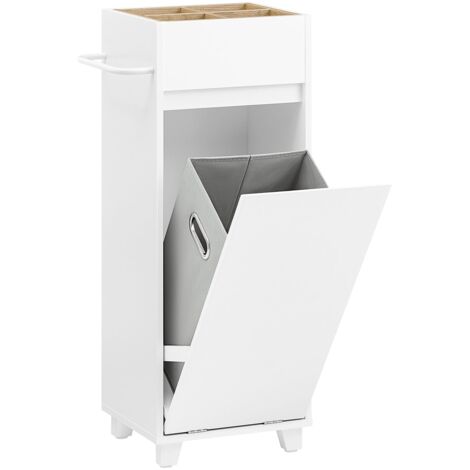 SoBuy Mobile porta biancheria per bagno Portabiancheria con 4 piccoli vani aperti e 1 cesto biancheria sporca Bianco L35P30A90cm BZR159-W