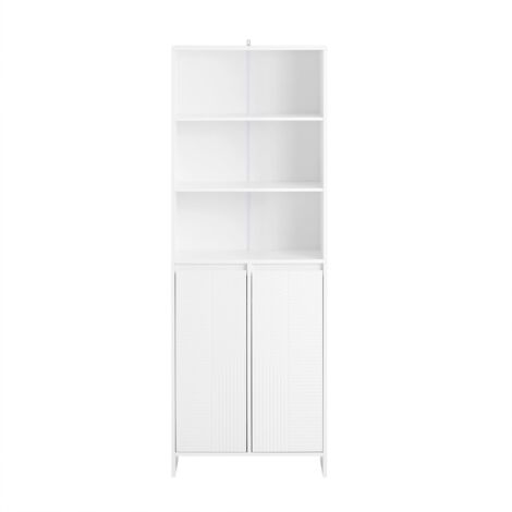 SoBuy Mobiletto Alto da Bagno con Cesto per Biancheria, Armadietto per Lavanderia Bianco 60x30x170cm BZR155-W