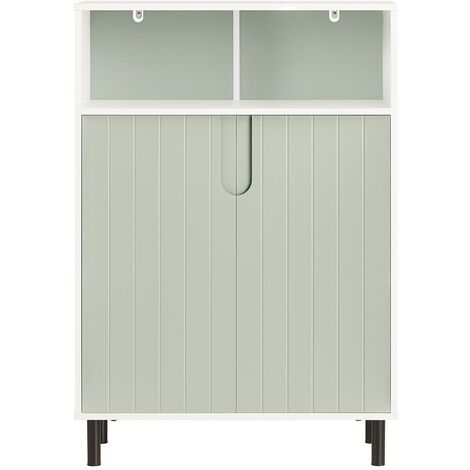 SoBuy Mobiletto Bagno Armadietto Bagno Mobile Bagno Con 3 Ripiani E 2 Ante, Mobiletto Portaoggetti Mobile Contenitore Verde 60x30x87cm, BZR138-GR