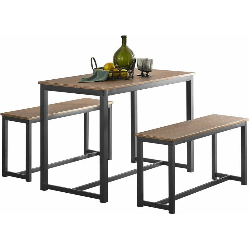 SoBuy Modern Industrial Design Dining Set - Dining Table and 2 Benches ,OGT25-N