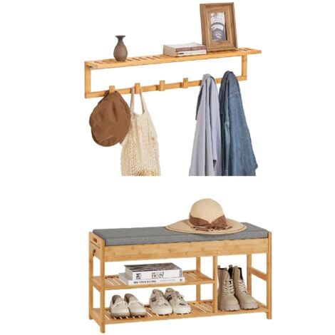SoBuy Mueble Recibidor Set de 1 Zapatero y 1 Perchero de Pared,FSR47-N+FHK06-N,ES (Perchero+Zapatero)