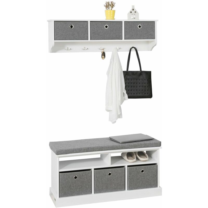 

Mueble recibidor Zapatero con Perchero,Gris+Blanco, FSR67-HG+FRG282-W,ES - Sobuy