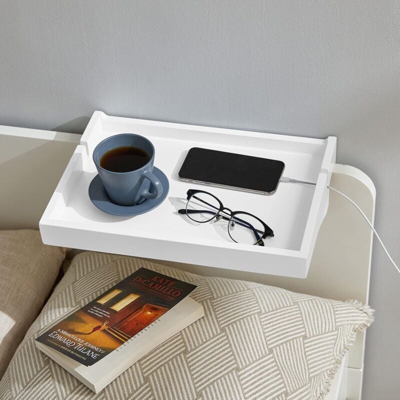 SoBuy NKD01-W Petite Table de Chevet Étagère Suspendue en Bambou Table de Nuit pour Les Petites Chambres, Les Lits Superposés, Les Loft et Les