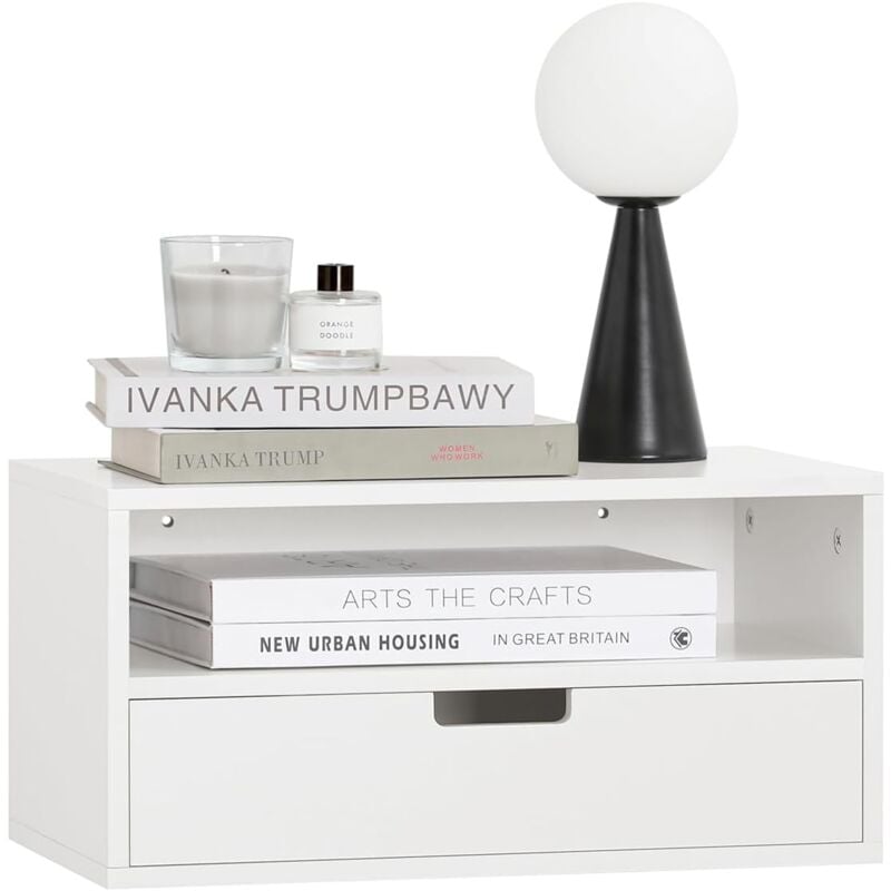 SoBuy NKD03-W Table de Chevet Murale, Table de Nuit Flottante, Armoire Murale, Étagère Murale avec 1 Tiroir