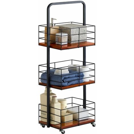 SoBuy NSR06-N Estantería de Baño con Ruedas Estrecho Organizador de baño con Tres cestas para cosméticos, Toallas, etc ES