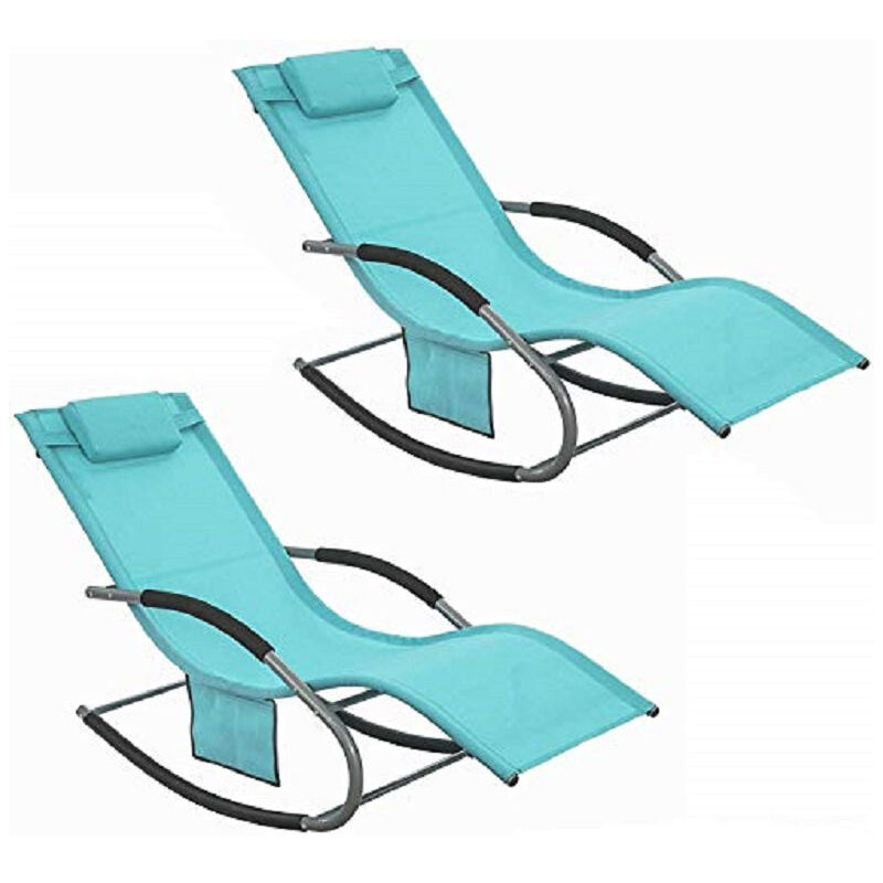 

OGS28-HBx2 Set de 2 Tumbonas, Mecedora con Almohada y Bolsillo Lateral, Estructura de Hierro, Malla Transpirable Teslin, cómodo, soporta hasta 150 kg