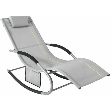 SoBuy OGS28-HG Tumbona, Mecedora con Almohada y Bolsillo Lateral, Estructura de Hierro, Malla Transpirable Teslin, cómodo, soporta hasta 150 kg, Color Gris ES
