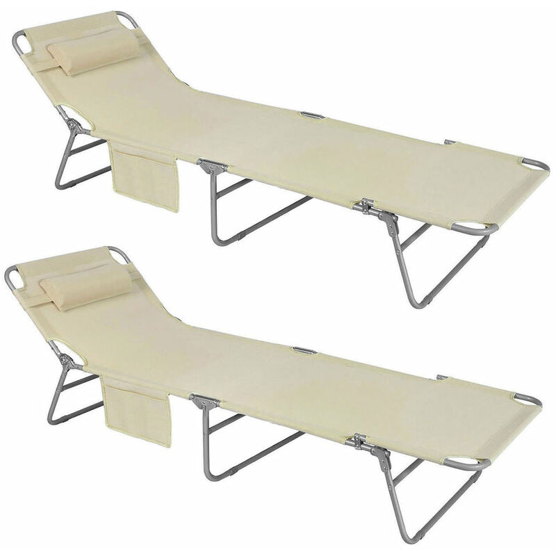 

®Set de 2 tumbonas, Tumbona inclinable de acero plegable con almohada playa piscina Jardín mecedora,OGS35-MIx2,ES - Sobuy
