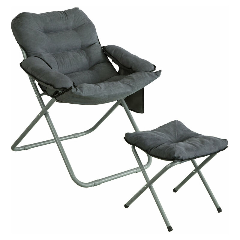 

OGS55-HG Silla de Camping Plegable con Respaldo Ajustable y Reposapiés Sillón Reclinable Jardín para Exterior y Interior Terraza Camping Gris ES