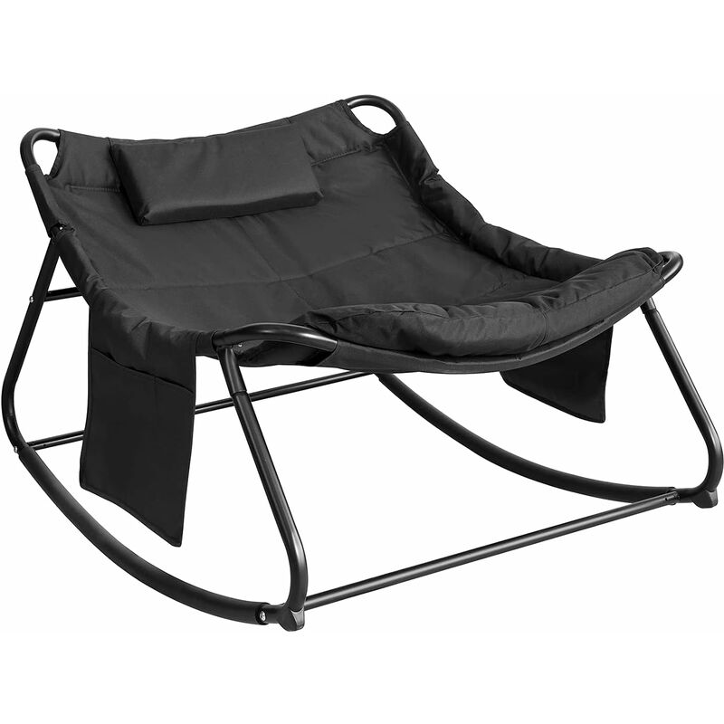 OGS56-K-SCH Fauteuil à Bascule avec Coussin Rembourré Chaise Longue Bain de Soleil avec Appui-tête et 2 Poches Latérales - Sobuy