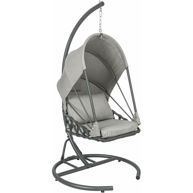 sobuy - ogs57-hg fauteuil suspendu extérieur siège suspendu chaise suspendue avec structure en fer et coussin d'assise moelleux, gris