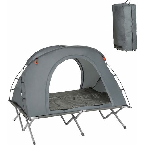 SoBuy OGS60-HG Feldbett 4in1-Zelt mit Campingliege Schlafsack Wurfzelt Matratze und Zubehör Zelt 1 Person 1 Mann Zelt