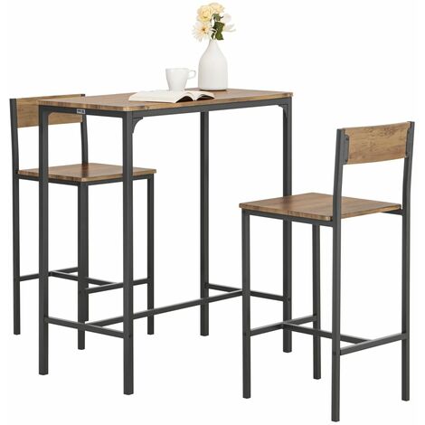 SoBuy OGT03-XL Set Mesa Alta de Bar y 2 Taburetes con Respaldos de estilo industrial ES