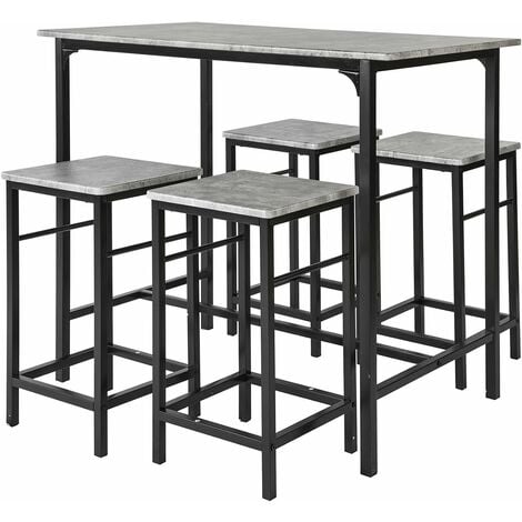 SoBuy OGT11-HG,Dining Set Bar Set-1 Bar Table and 4 Stools,Grey Top
