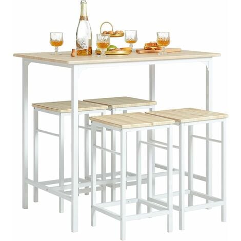 SoBuy OGT11-WN,Bar Set-1 Bar Table and 4 Stools Dining Set White and Natural