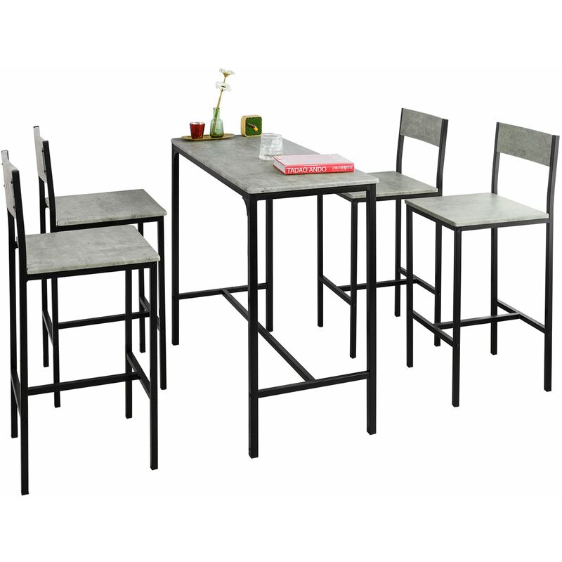 

SoBuy OGT14-HG Set Mesa Alta de Bar y 4 Taburetes con Respaldos ES (Gris)