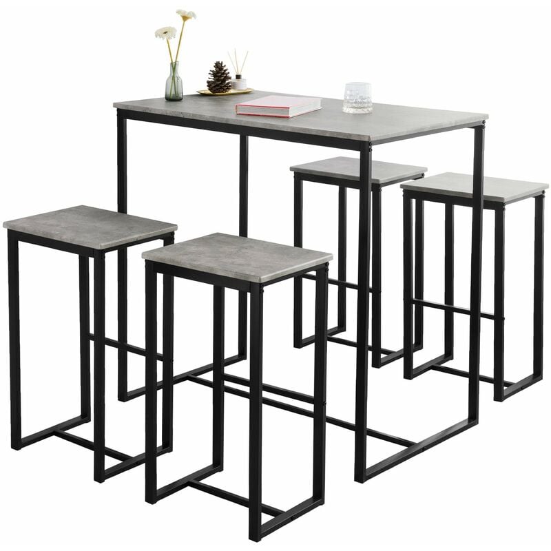 

SoBuy OGT15-HG Set Mesa Alta de Bar y 4 Taburetes Muebles Bar Comedor ES