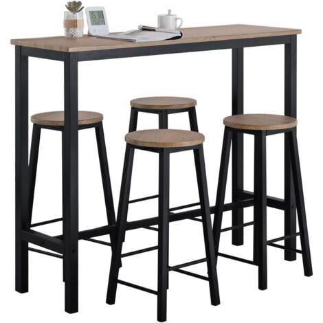SoBuy OGT22-SCH 5-teilig Bartisch mit Stühlen Esstisch Stehtisch Balkontisch Küchentisch Bistrotisch mit 4 Barhockern Sitzgruppe Gartenmöbel Set im Industrie-Design