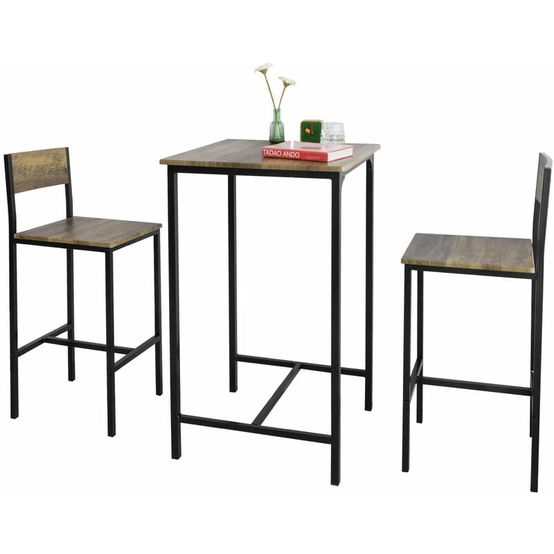 

SoBuy OGT27-N Set de mesa y taburetes Mesa Alta de Bar + 2 Taburetes Juego de barra Mesa alta ES