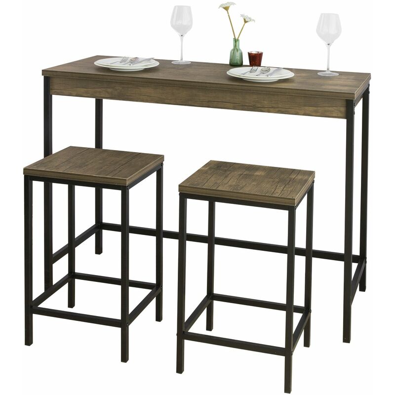 

Sobuy - OGT30-N Set de mesa y taburetes de estilo industrial mesa alta de bar + 2 taburetes Juego de barra Mesa alta ES