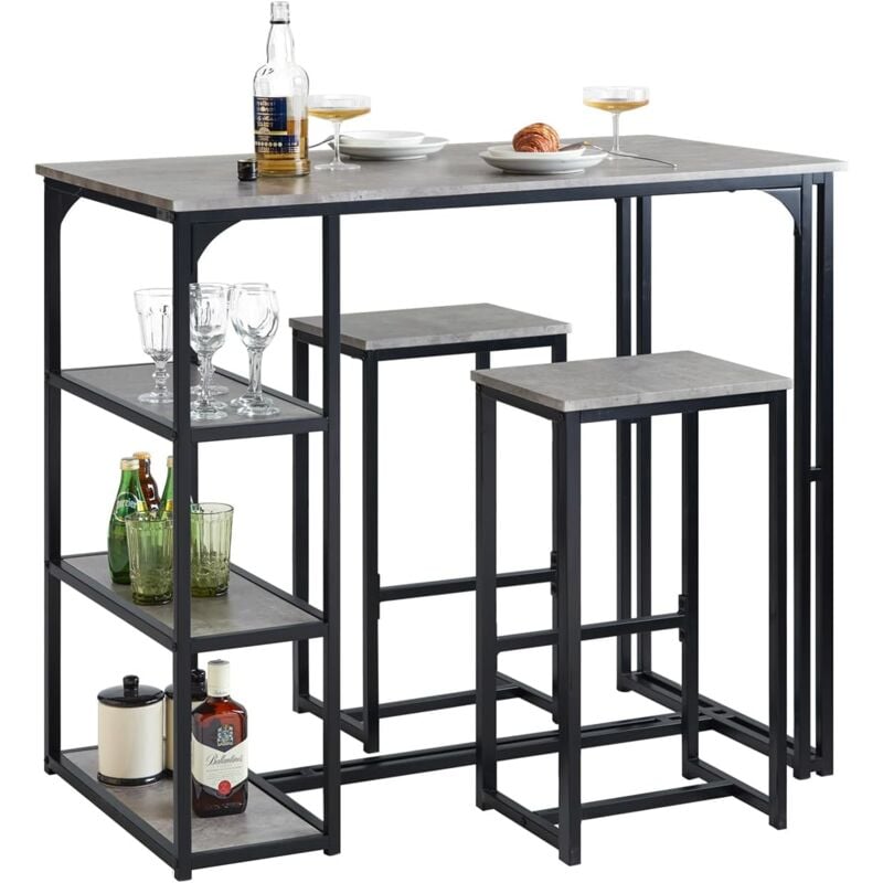 SoBuy OGT43-HG Lot Table et 2 Tabourets de Bar Ensemble Table de Bar + Chaises de Bar Table de Bistrot Table Mange-Debout Jeu de Bar Table Haute