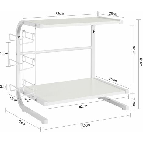 DoubleBlack Ripiano Microonde Mensola per Microonde Cucina Scaffale Porta Fornetto Salvaspazio Metallo 43-65 x 36 x 42 cm Bianco con 6 Ganci