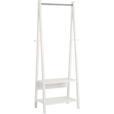 Sobuy – Porte-vêtement en bois FRG59W – Penderie avec 2 étagères – Dimensions L66cm x P39cm x H180cm – Matériau MDF et acier inoxydable