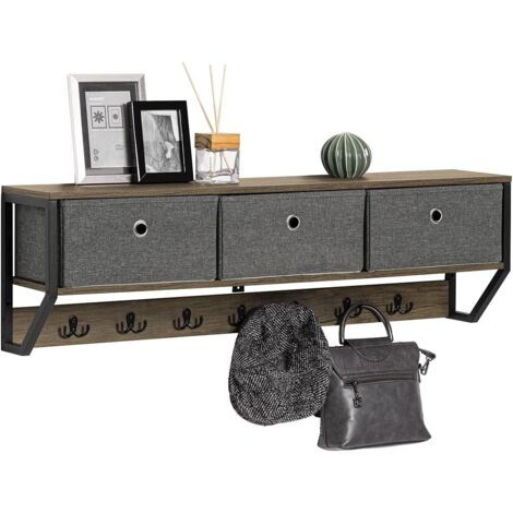 Sobuy – Portemanteau mural FHK26N – Meuble d’entrée avec 3 paniers et 7 crochets doubles – Bois MDF et fer – Style industriel