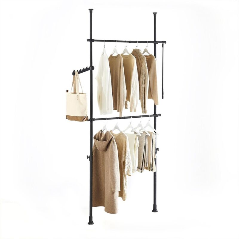 Sobuy portant à vêtements télescopique solide - penderie ouverte réglable avec tringles, porte manteau pour chambredressing, noir, frg109-ii-sch