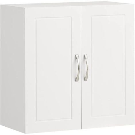 SoBuy Salle de Bain Suspendue Placard Commode Murale – 2 Portes - Blanc, 20x30x60cm, FRG231-W