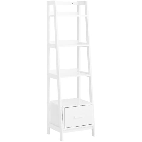 SoBuy Scaffale a scala,Libreria,Mensole da angolo,Mensola porta CD,con Cassetto 44x40x159 cm Bianco FRG116-K-W