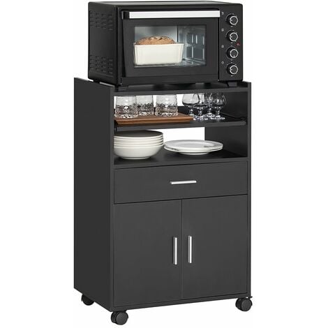 SoBuy Scaffale per Forno a microonde, Carrello da cucina,credenza con route, Nero FSB09-SCH