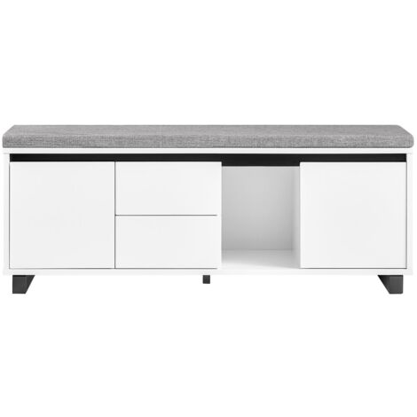 SoBuy Scarpiera con 2 ante e 2 cassetti, Panca con vano portaoggetti, Panca ingresso, Scarpiera con sedile, Bianco 110x35x42cm FSR176-W