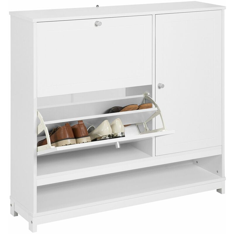 Scarpiera con 2 ribalte, 1 vano a giorno e 1 anta, Scarpiera stretta, Bianco, 102x24x96cm FSR114-W - Sobuy