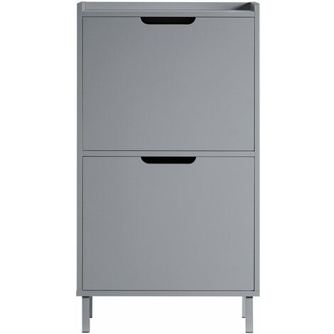 SoBuy Scarpiera Con Ribalte Scarpiera Con Ripiani Scarpiera Portascarpe Salvaspazio 2 ante Grigio L50xP19xA91cm FSR151-HG