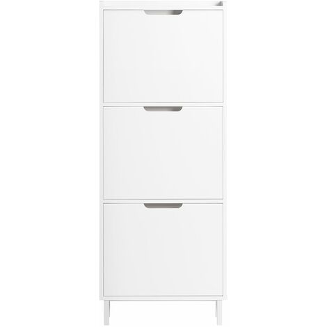 SoBuy Scarpiera Con Ribalte Scarpiera Con Ripiani Scarpiera Portascarpe Salvaspazio 3 ante Bianco L50xP19xA129cm FSR151-H-W