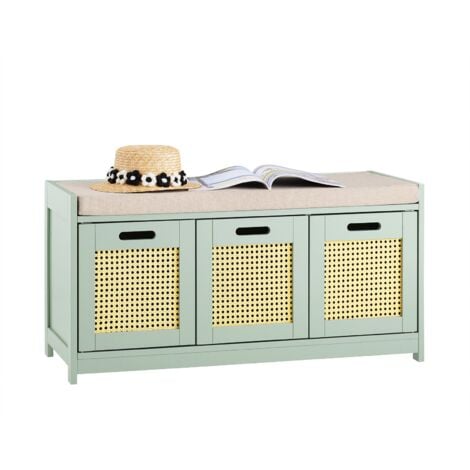 SoBuy Scarpiera da Ingresso con 1 cassetto e 2 armadietti cassapanca Camera da Letto Carico Massimo 150 kg 90x35x45cm Verde FSR182-GR